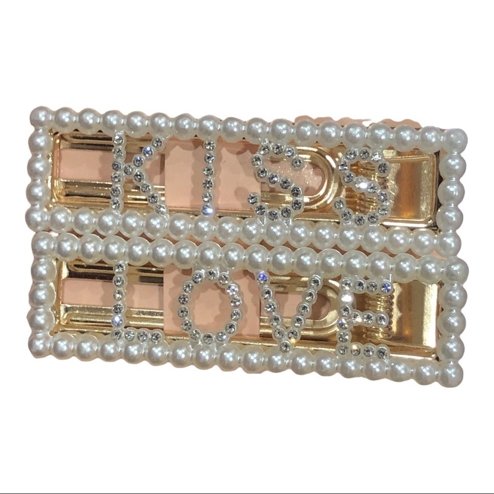 4piece-pearls & gems monogrammed glitter hair clips LOVE & KISS-mix n match FREE